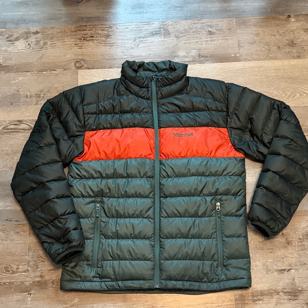 Marmot Men's Dark Green and orange Puffer Jacket